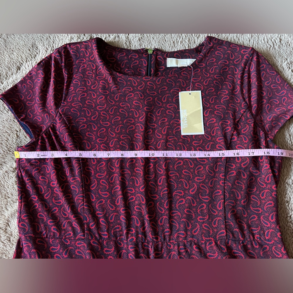 NWT Michael Kors Women's Burgundy Blue Paisley Print Short Sleeve Dress XL - Picture 6 of 8